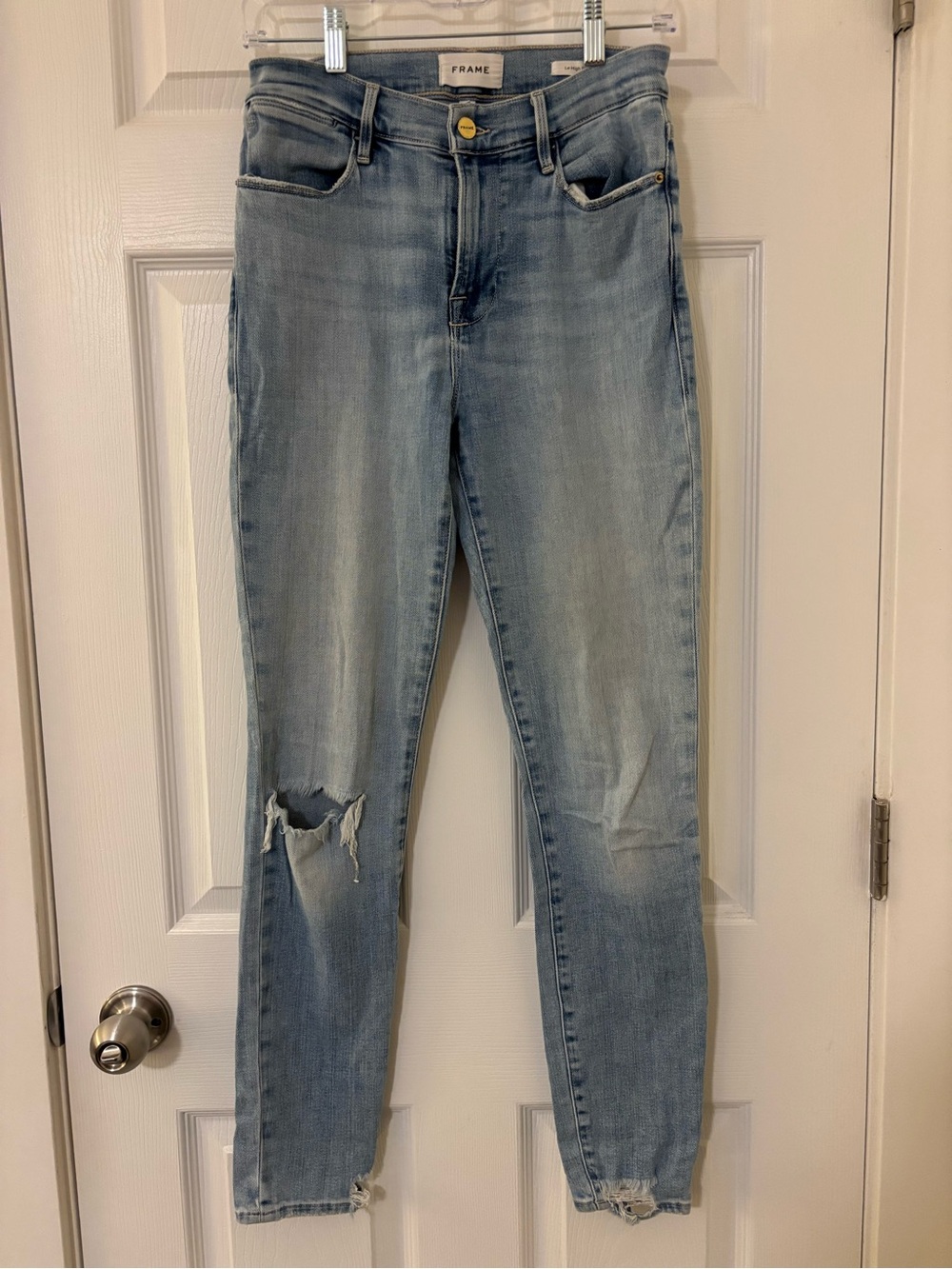 FRAME Le High Skinny Jeans Size 27 Light Wash Distressed